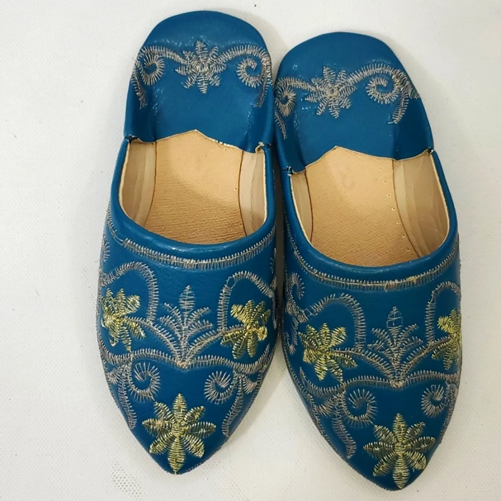 Moroccian leather embroidered slippers baby size... 3 or 4